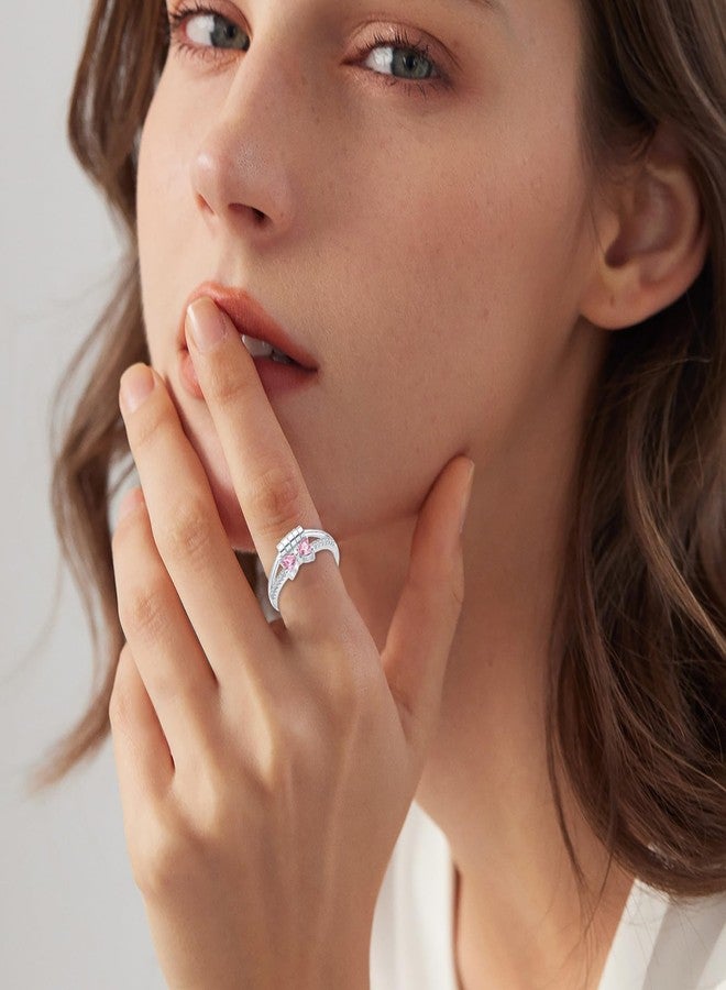HEEYA Birthstone Rings for Women,Anxiety Ring,Dainty Sterling Silver Plated Bow Spinner Fidget Ring,Adjustable Pink Birthstone Ring for Women,October Birthday Christmas Gifts for Wife Daughter Sister - Image 3